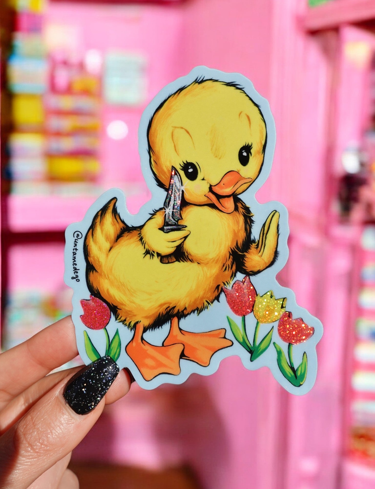 Knife Ducky – Funny Retro Duck Glitter Vinyl Sticker - UntamedEgo LLC.