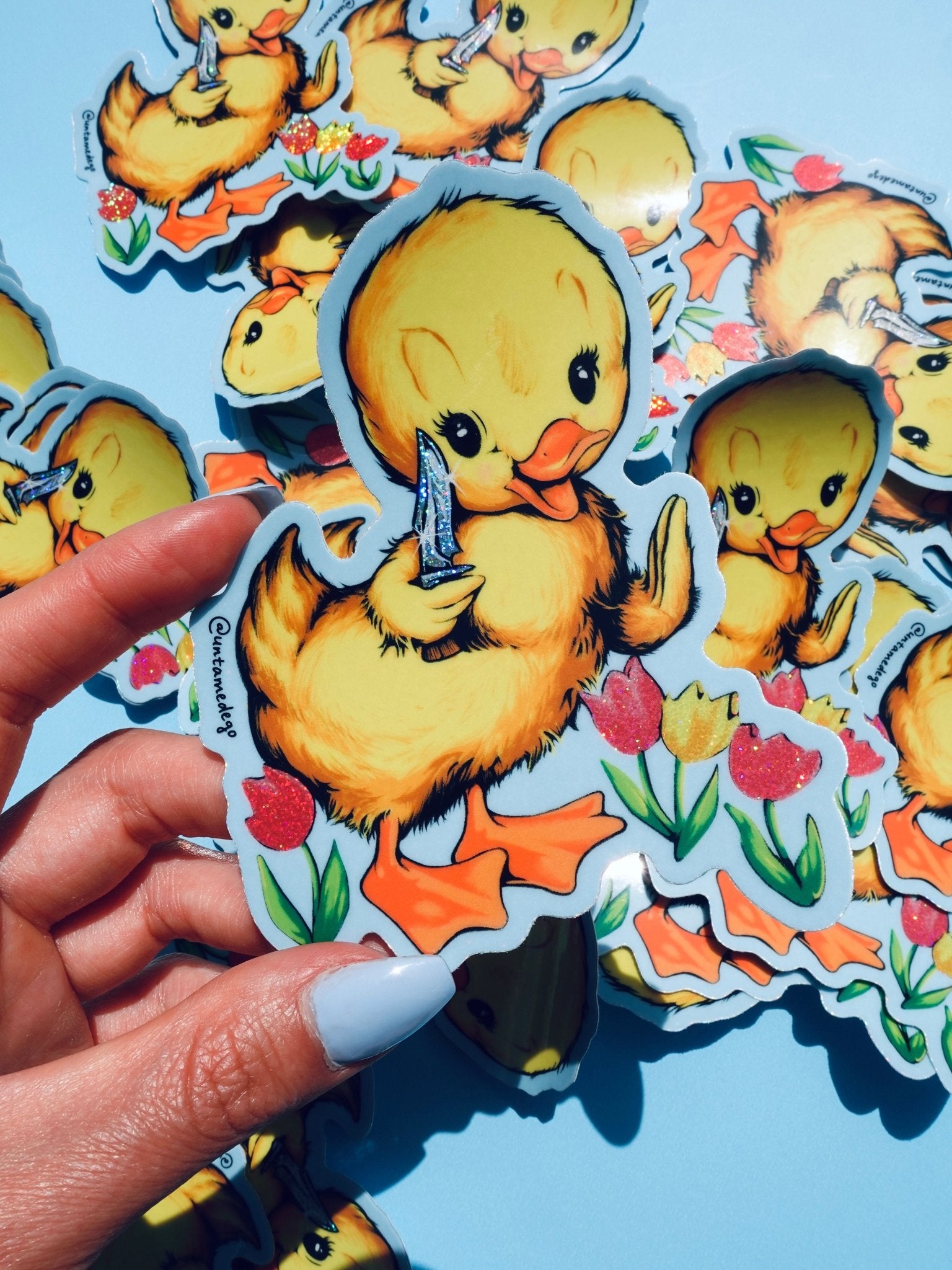 Knife Ducky – Funny Retro Duck Glitter Vinyl Sticker - UntamedEgo LLC.