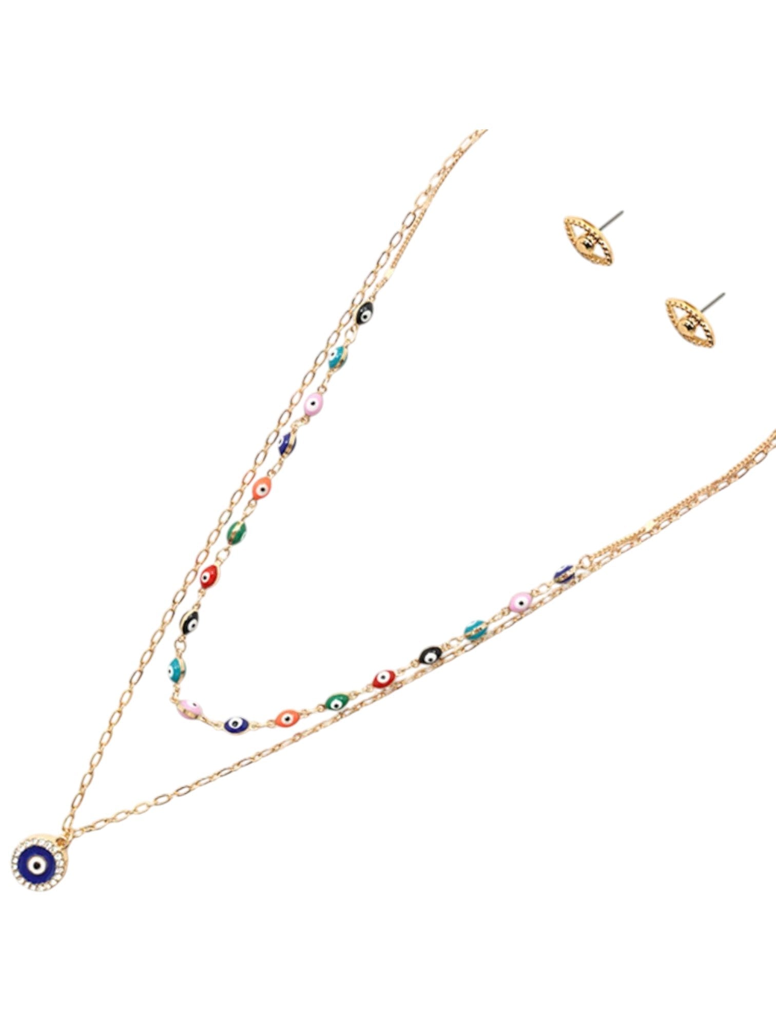 Layered Beaded Evil Eye Necklace With Earring Set - UntamedEgo LLC.