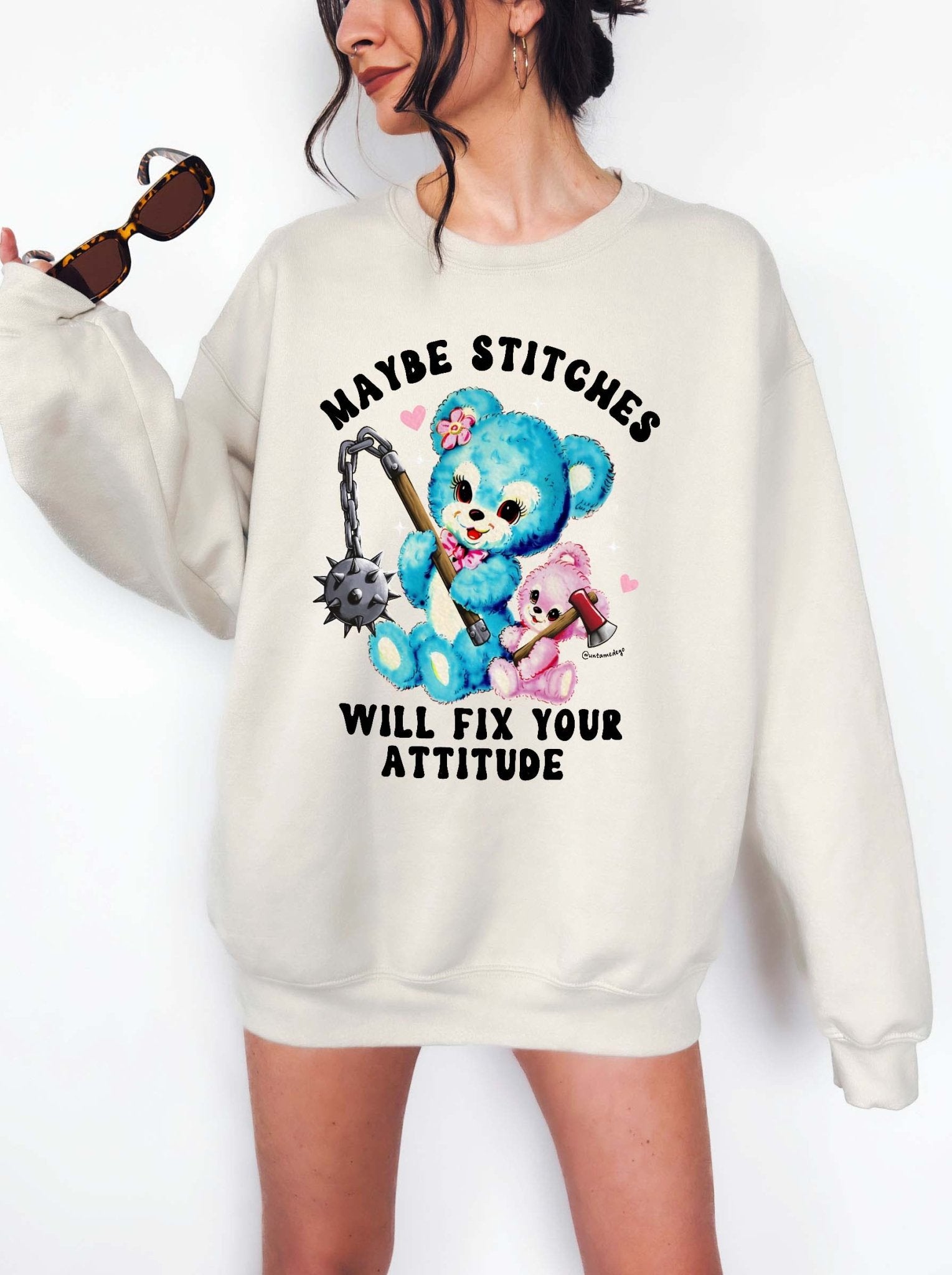 Maybe Stitches Will Fix Your Attitude Crew Exclusive Sweatshirt - UntamedEgo LLC.