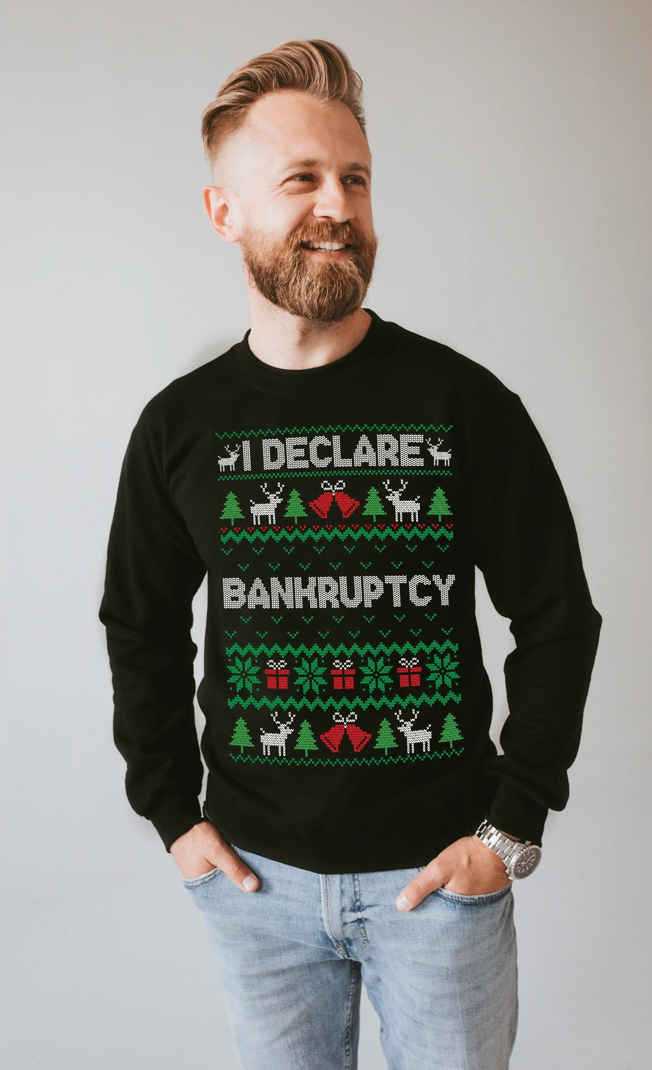 I Declare Bankruptcy Ugly Christmas Sweater Black 2XL UntamedEgo LLC