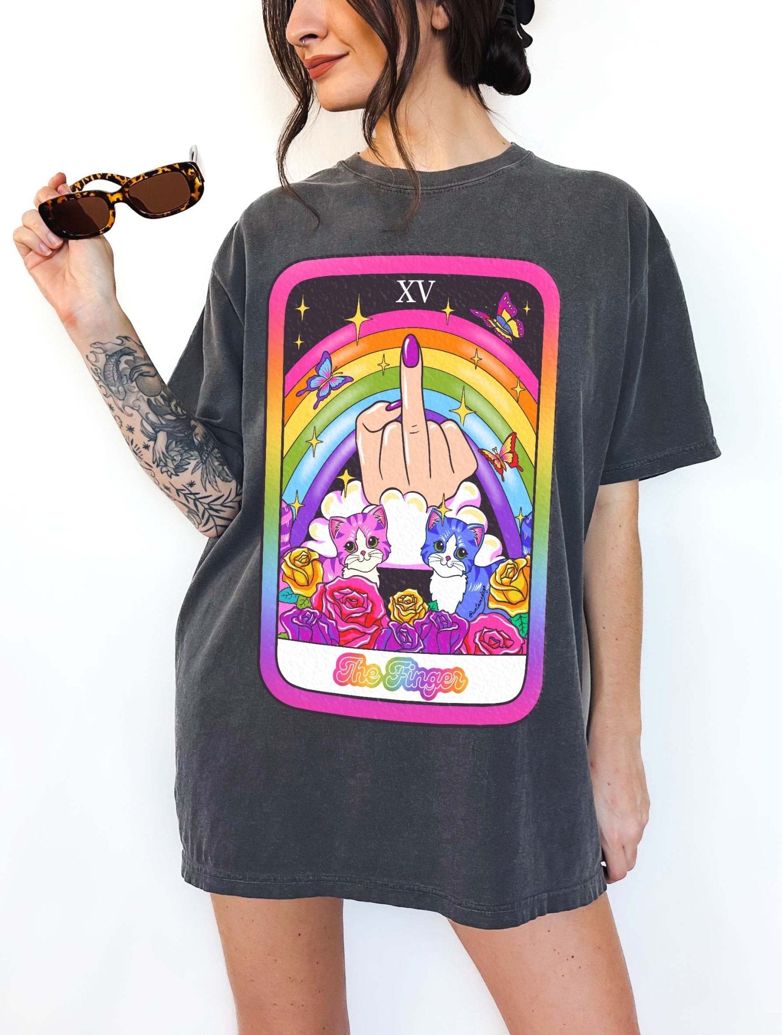 Middle Finger Raimbow Tarot Graphic Tee - UntamedEgo LLC.