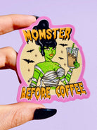 Momster Before Coffee Halloween Sticker - UntamedEgo LLC.