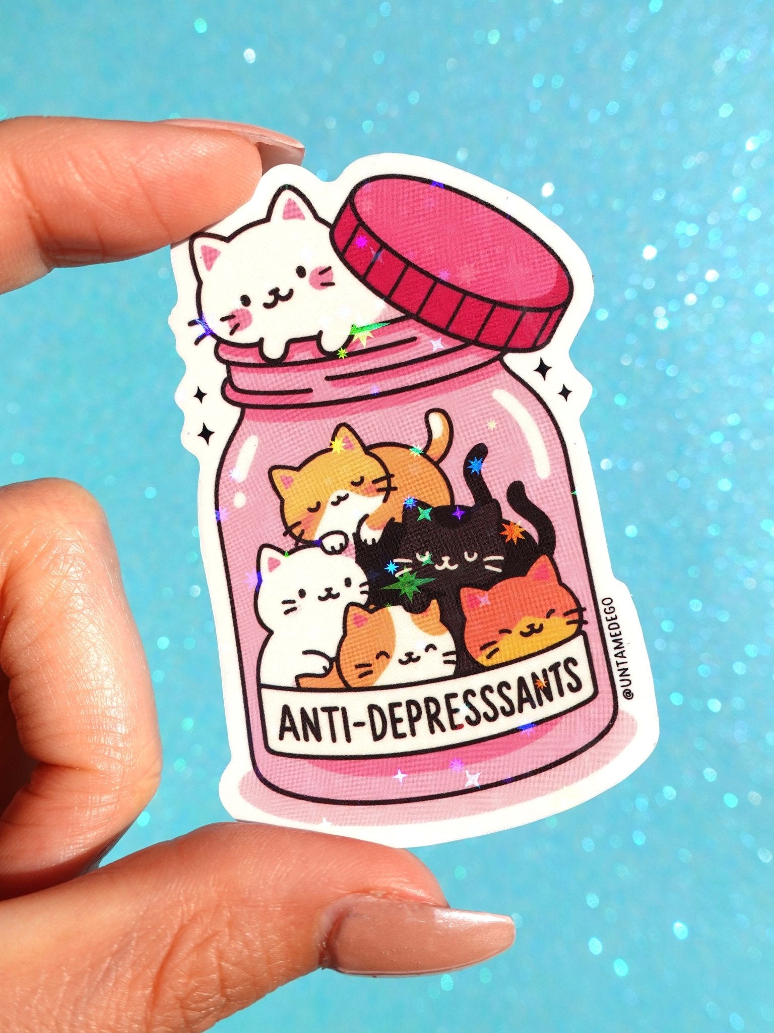 OOPSIE STICKER - Anti - Depressants Cats Sticker – Cute Kawaii Glitter Vinyl Sticker - UntamedEgo LLC.
