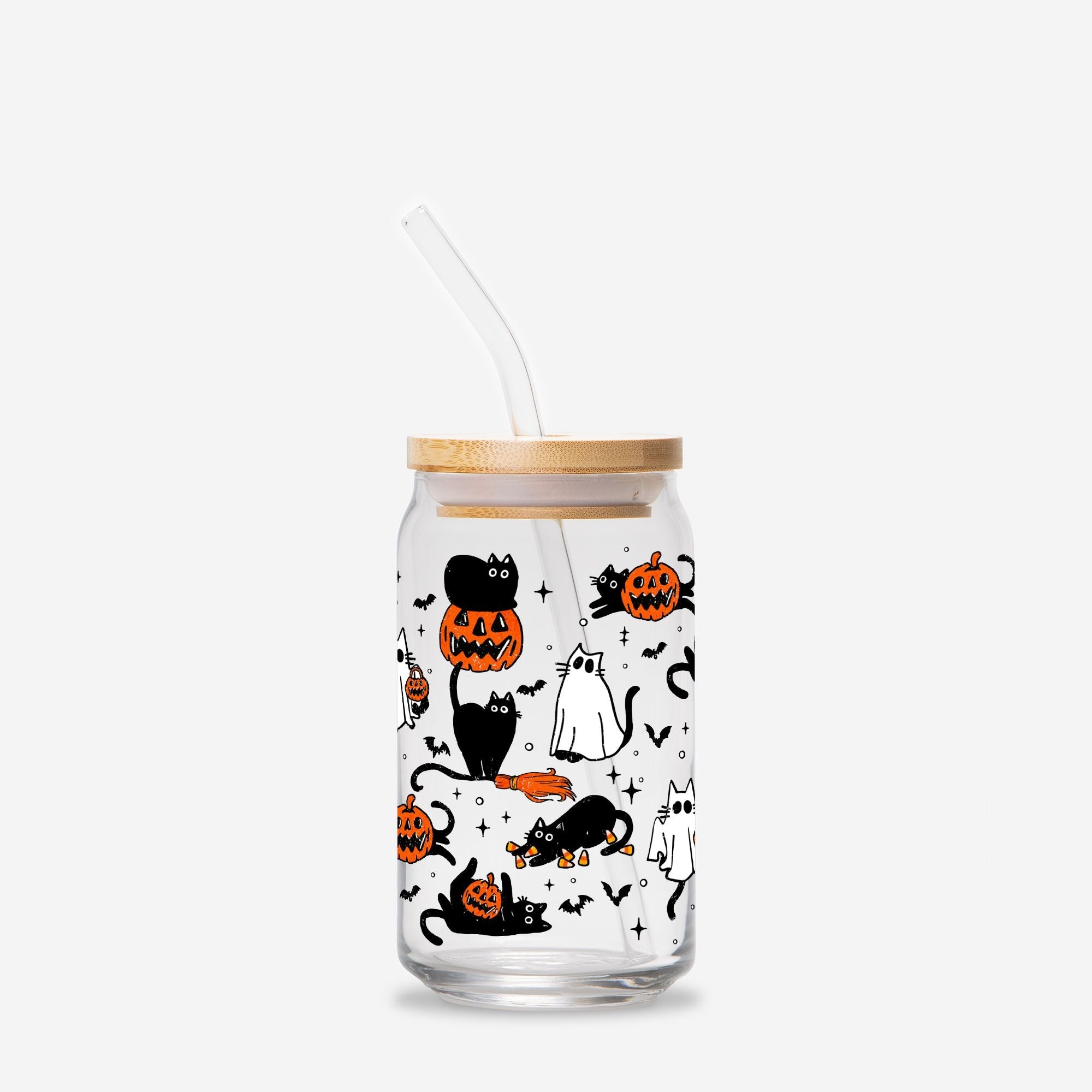 Pumpkin Kitty Halloween Glass Can Tumbler - UntamedEgo LLC.