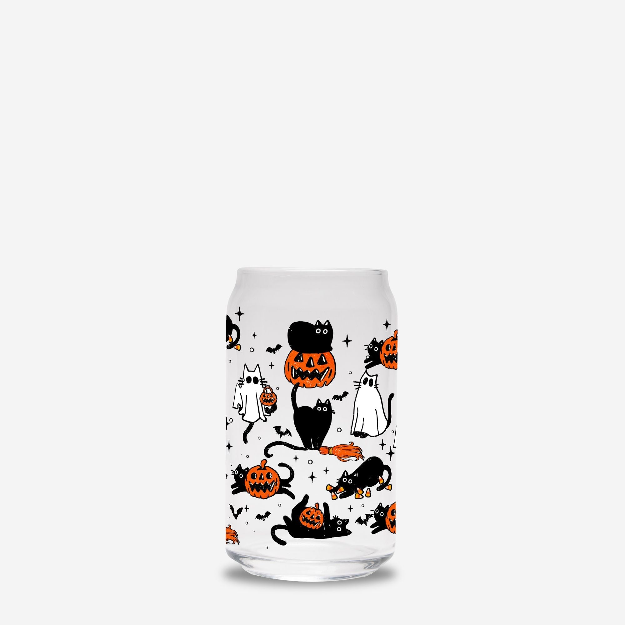Pumpkin Kitty Halloween Glass Can Tumbler - UntamedEgo LLC.