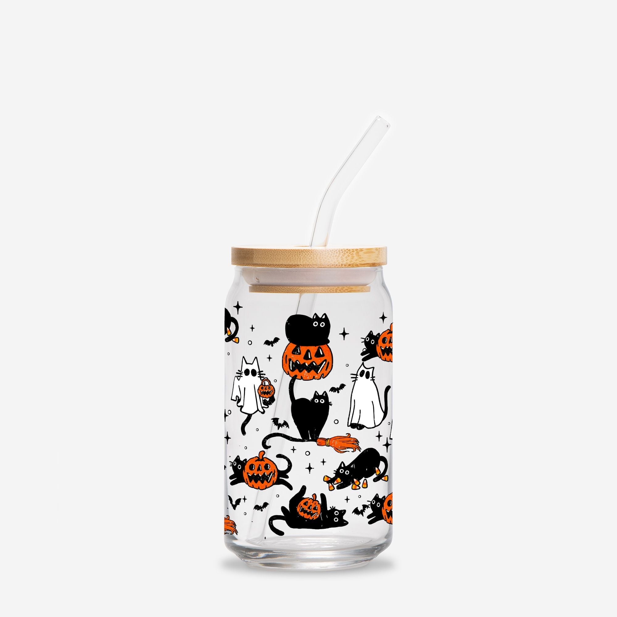 Pumpkin Kitty Halloween Glass Can Tumbler - UntamedEgo LLC.
