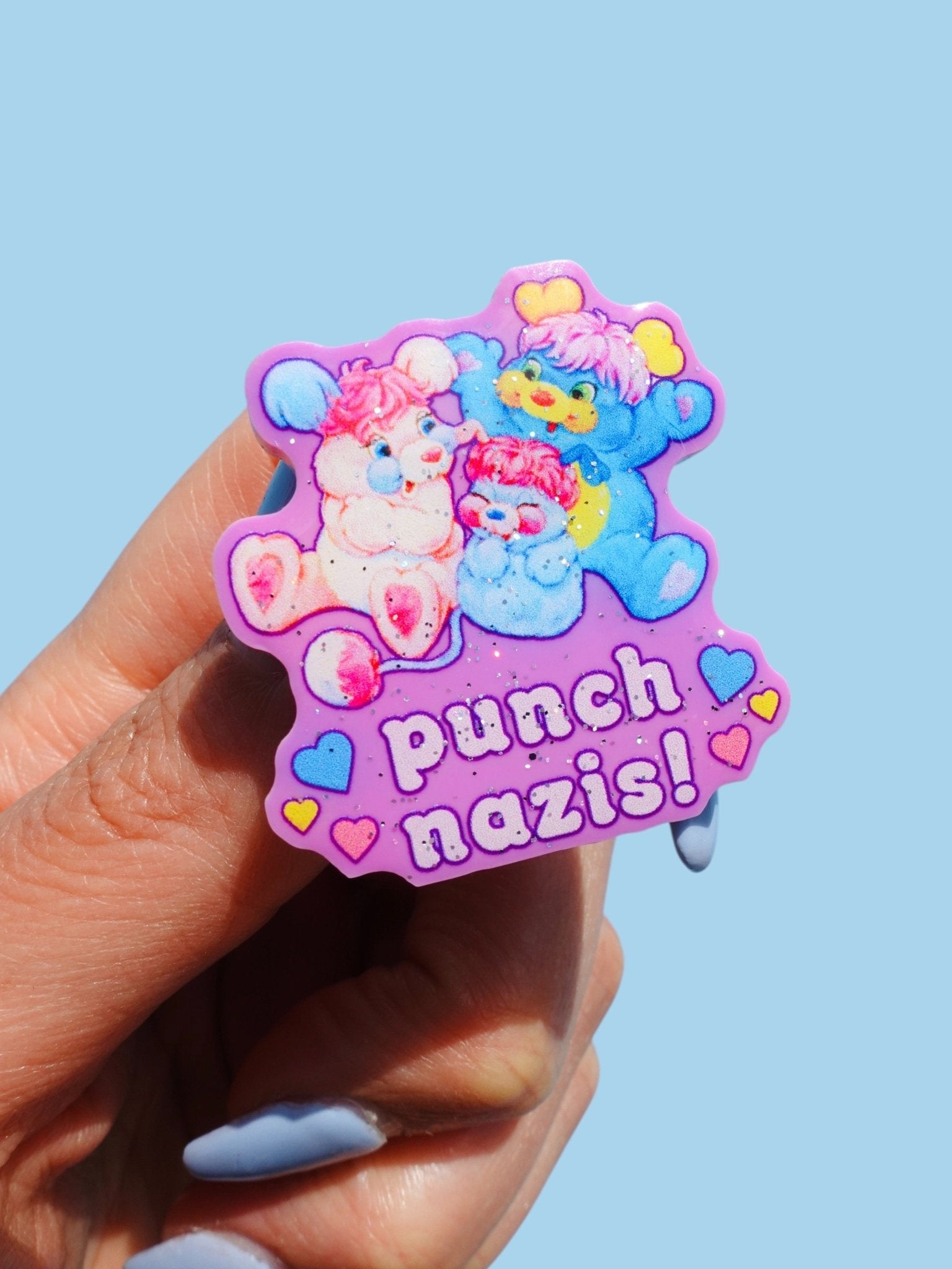 Punch Nazis Cute Bear Pin – Glitter Acrylic Pin - UntamedEgo LLC.