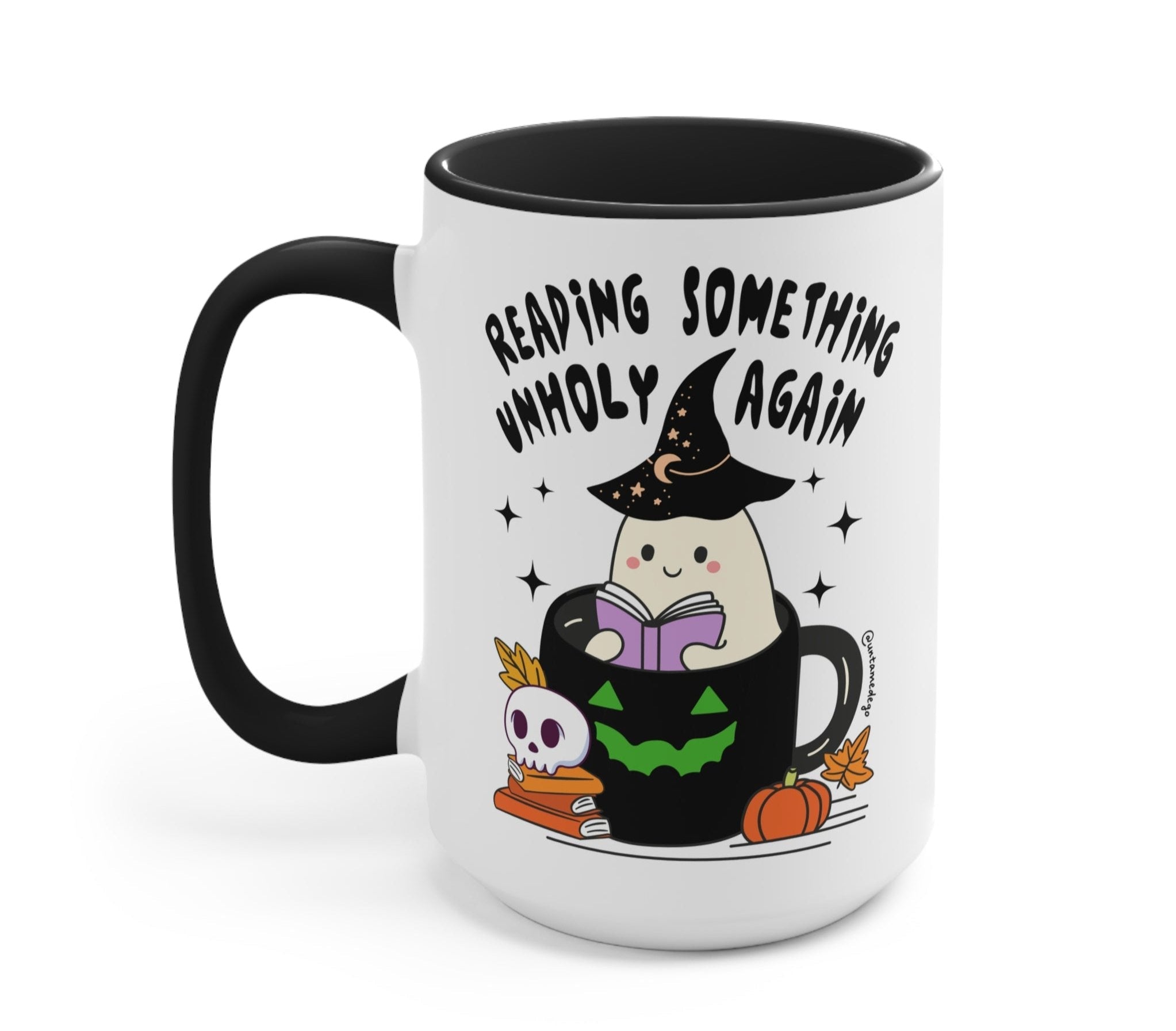 Reading Something Unholy Again Halloween Mug - UntamedEgo LLC.