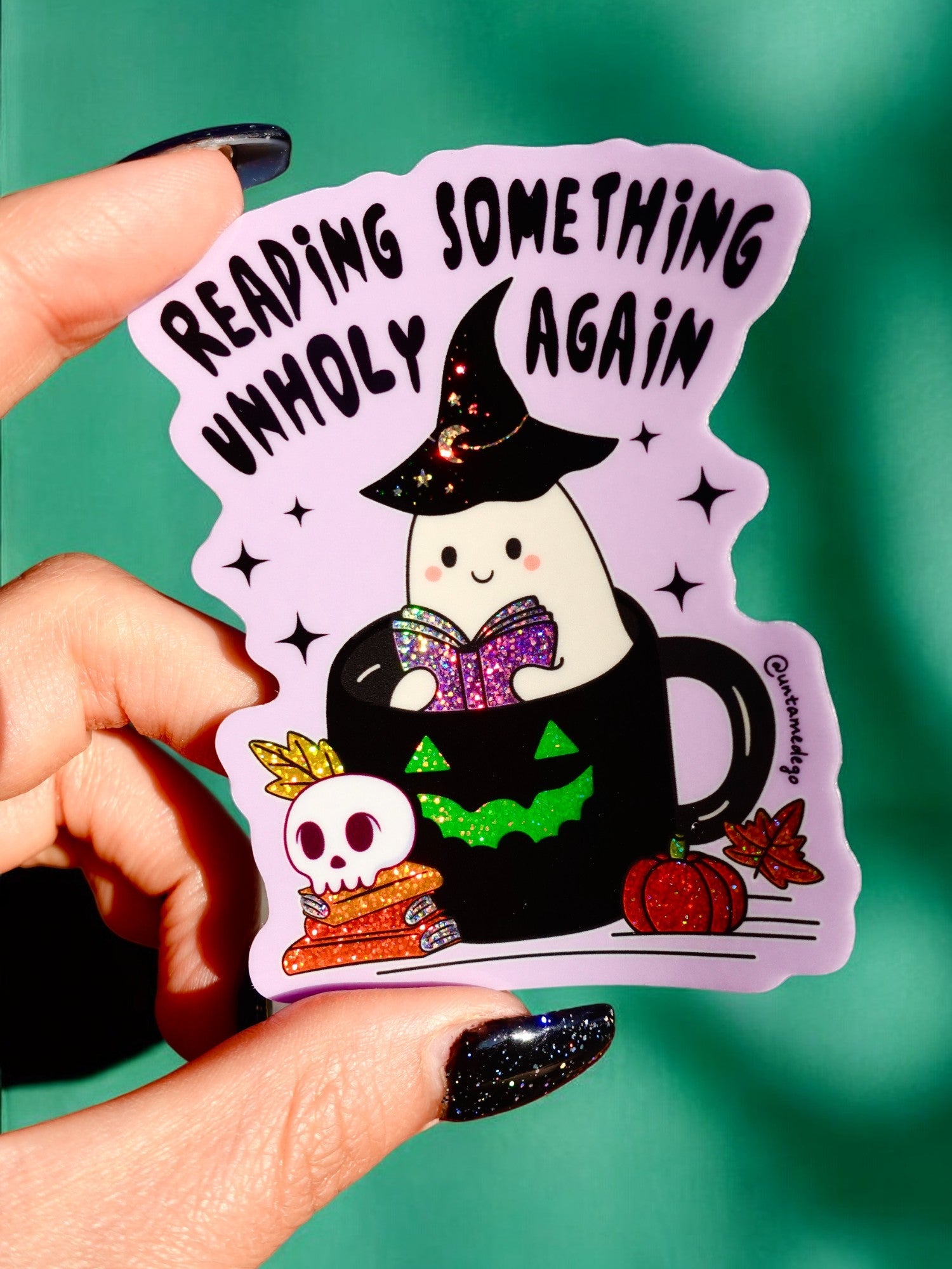 Reading Something Unholy Again Halloween Sticker - UntamedEgo LLC.