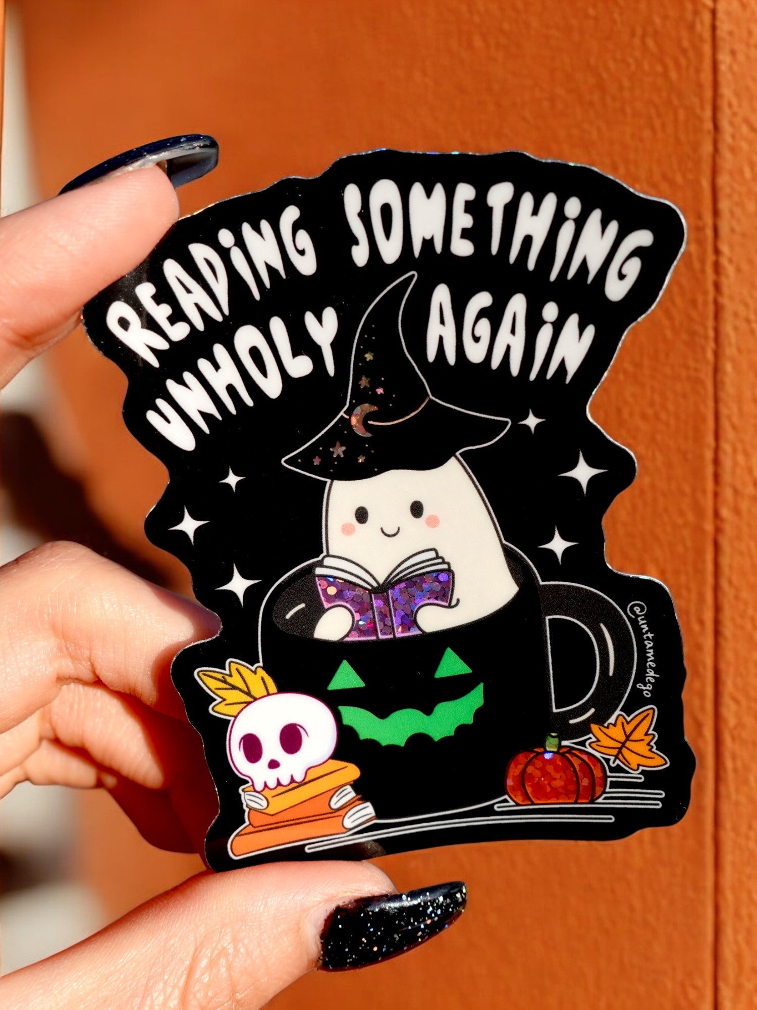 Reading Something Unholy Again Halloween Sticker - UntamedEgo LLC.