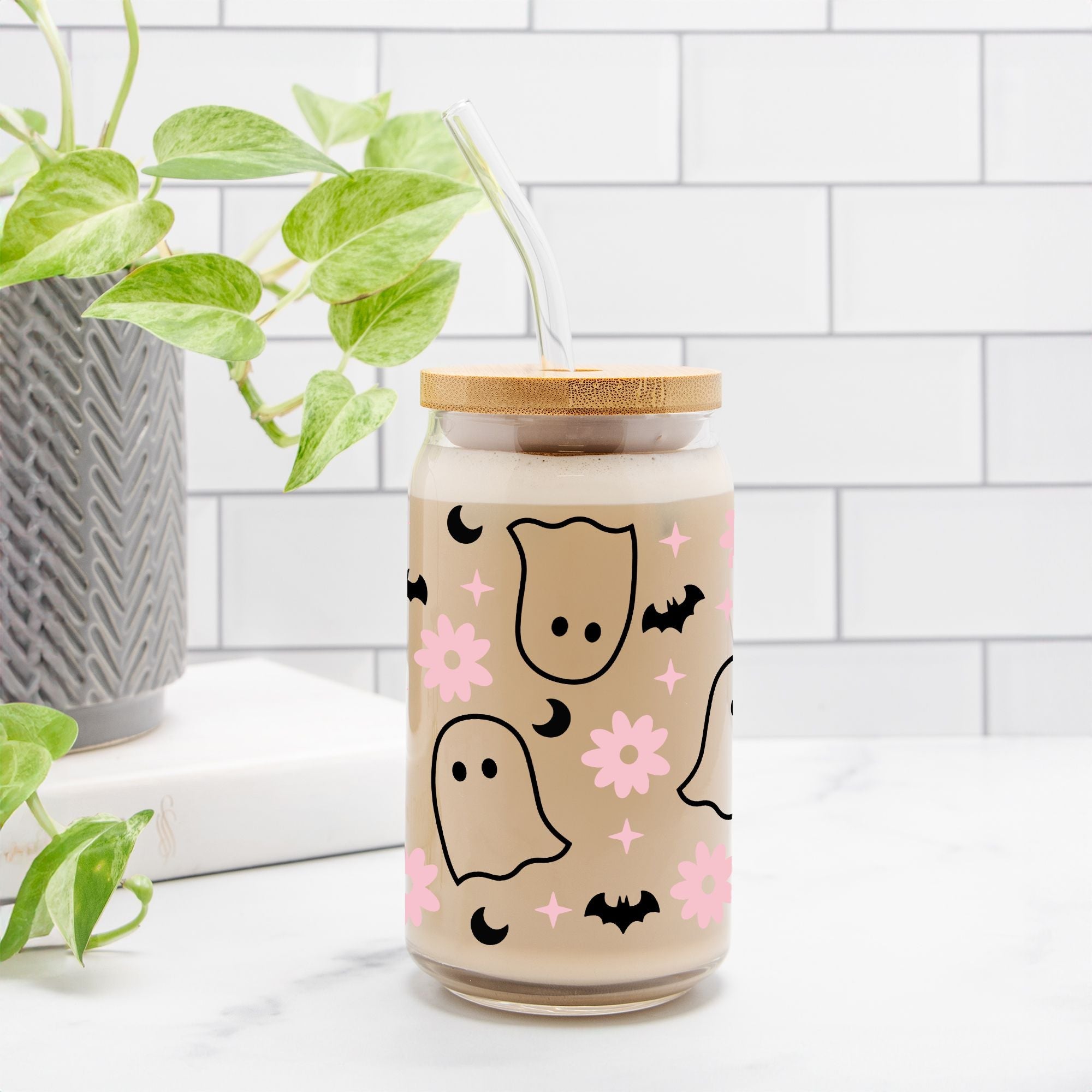 Spooky Flower Ghost Halloween Glass Can Tumbler - UntamedEgo LLC.