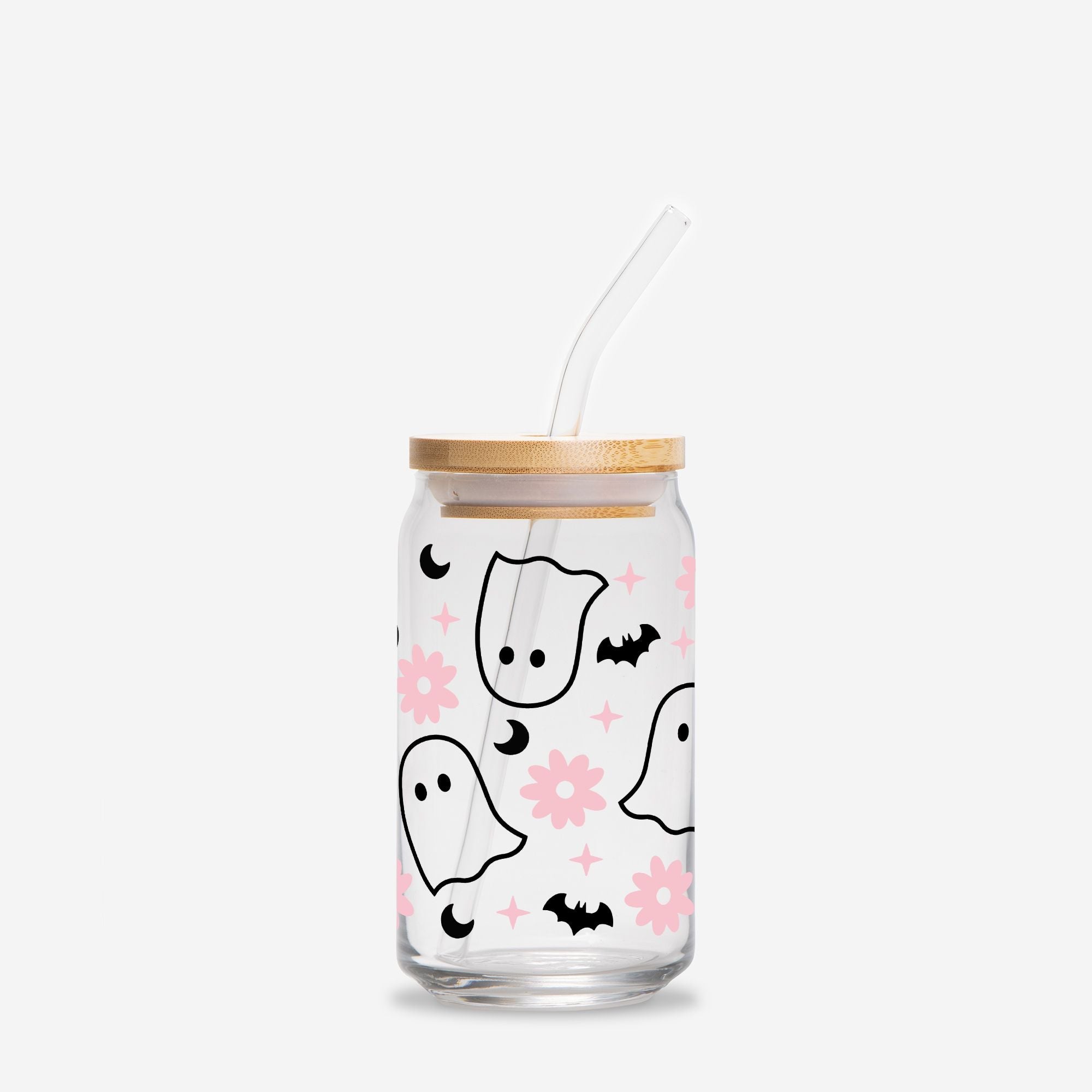 Spooky Flower Ghost Halloween Glass Can Tumbler - UntamedEgo LLC.