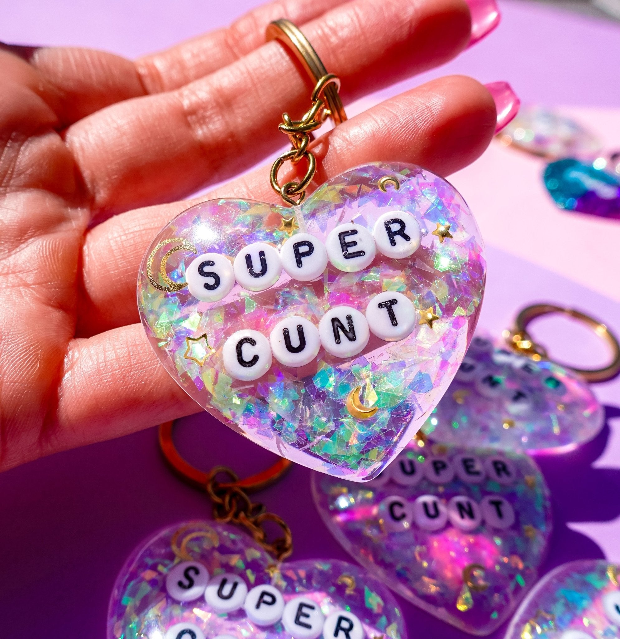 Super Cunt Glitter Moon Keychain - UntamedEgo LLC.