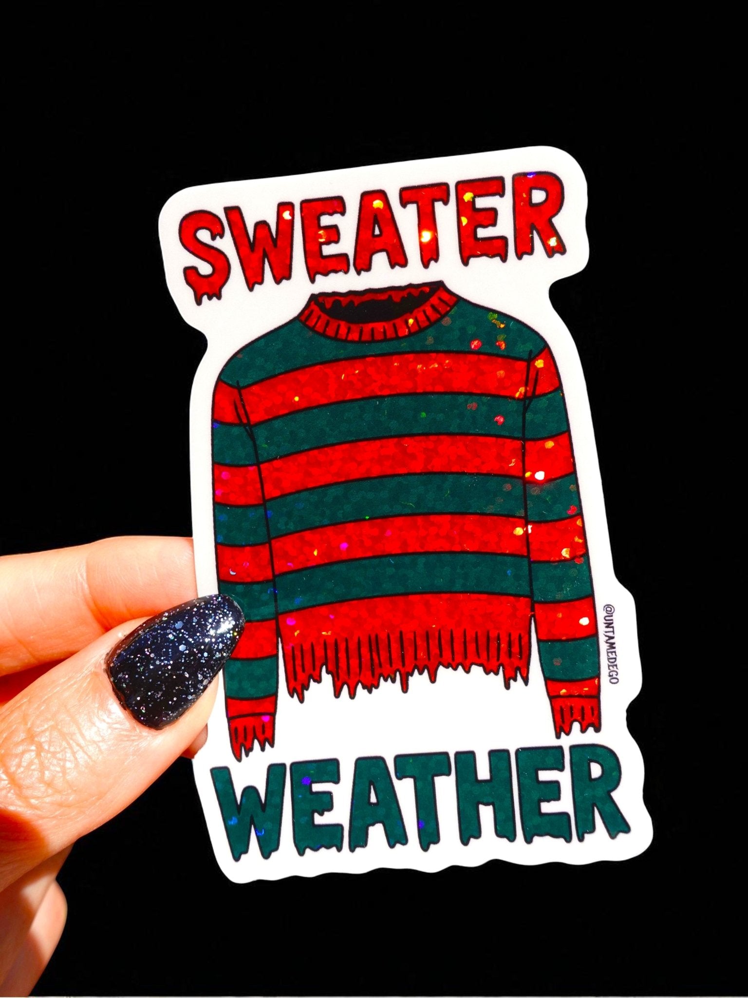 Sweater Weather Horror Halloween Glitter Vinyl Sticker - UntamedEgo LLC.