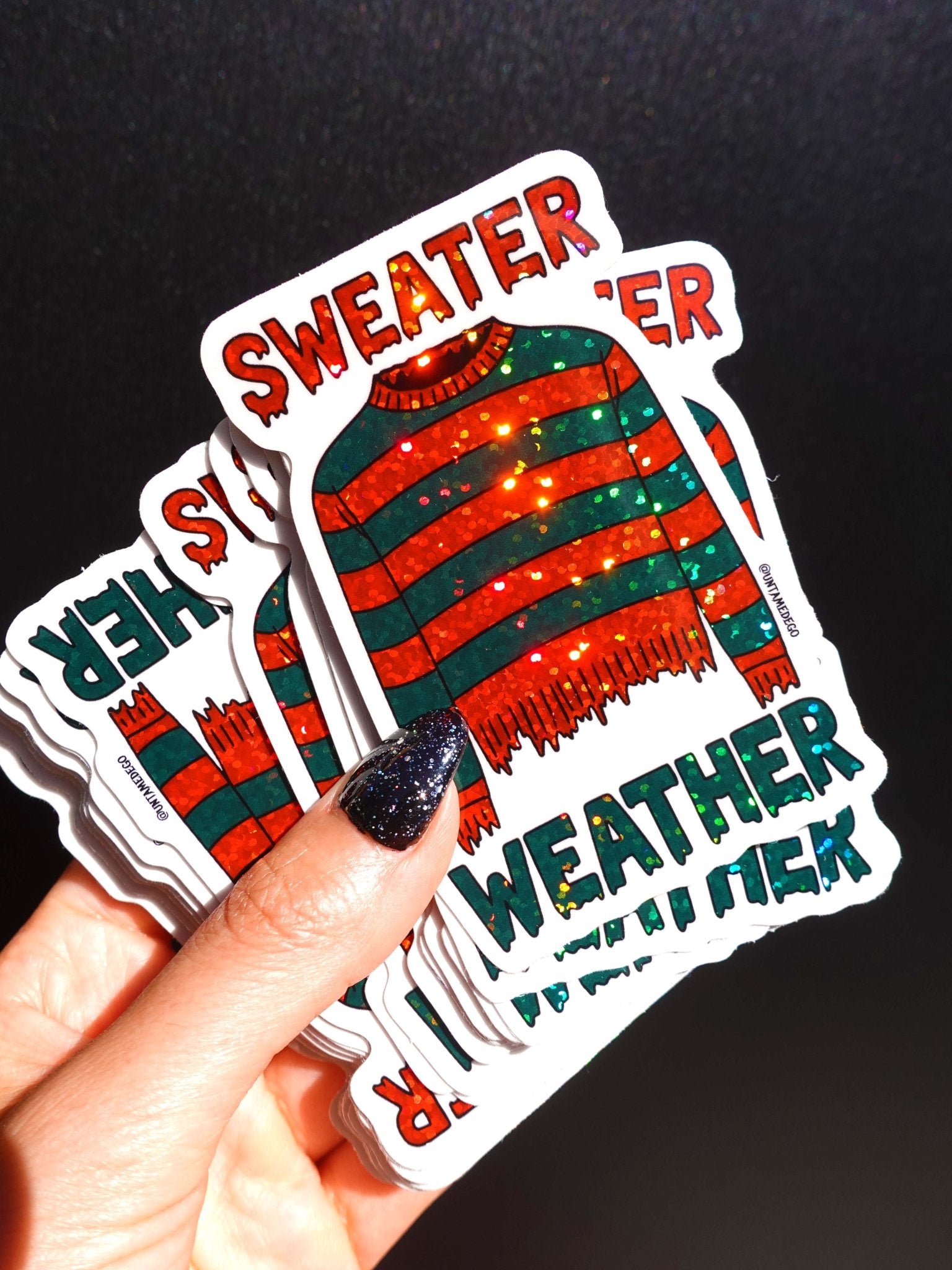Sweater Weather Horror Halloween Glitter Vinyl Sticker - UntamedEgo LLC.