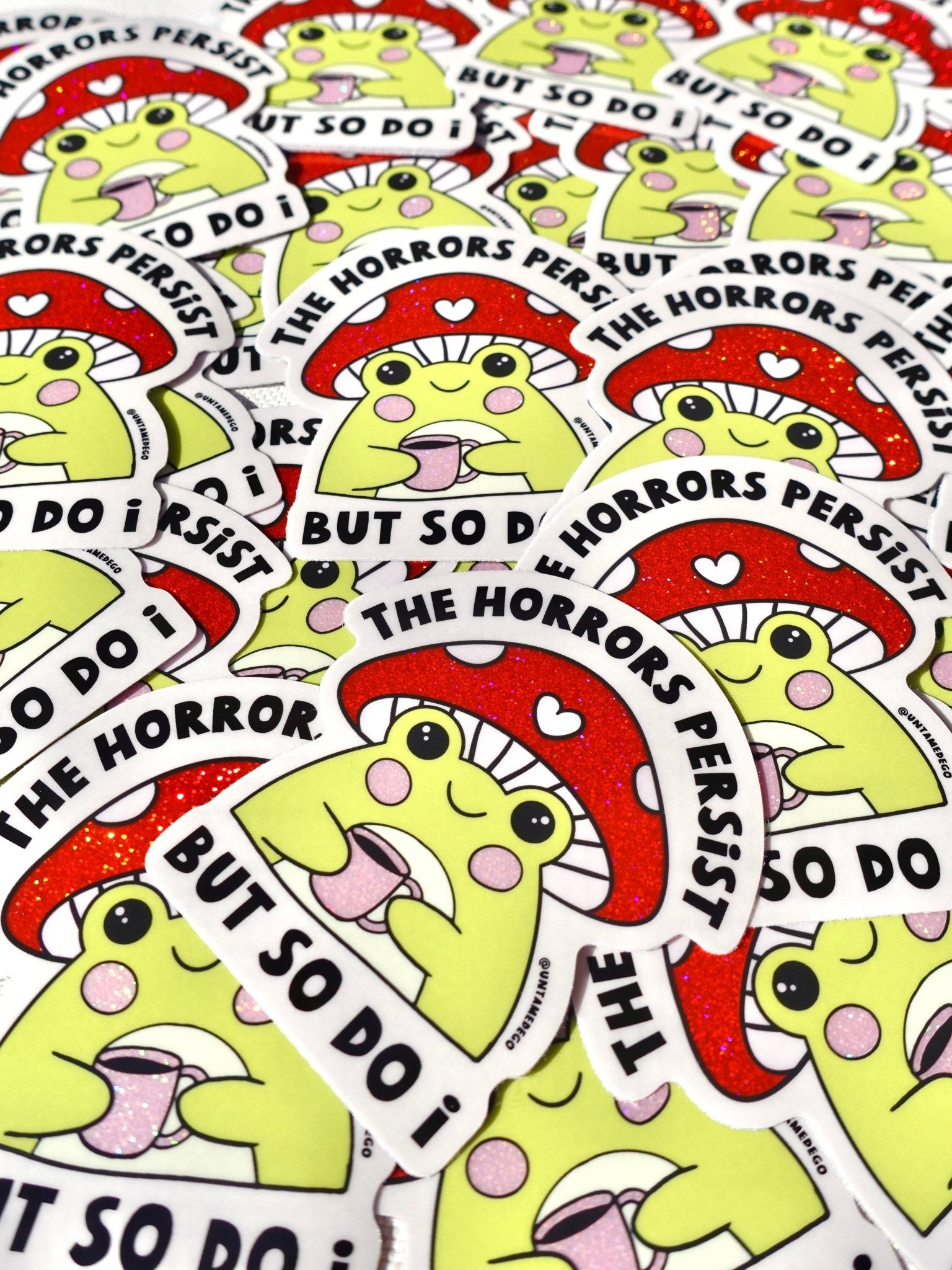 The Horrors Persist – Frog Mushroom Glitter Vinyl Sticker - UntamedEgo LLC.