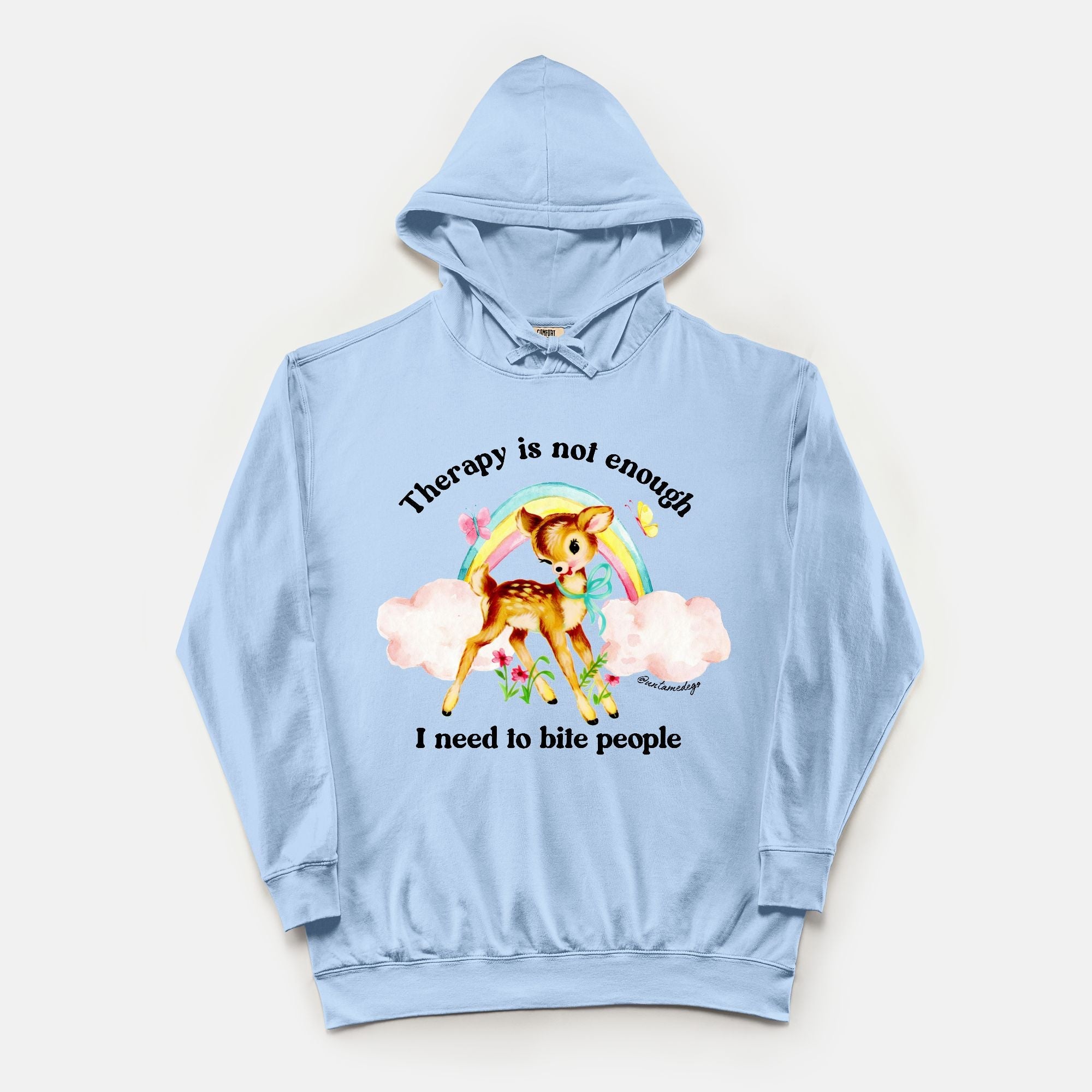 Therapy Is Not Enough I Need To Bite People Vintage HoodieComfort Color Lightweight Hooded Sweatshirt 1467 - UntamedEgo LLC.