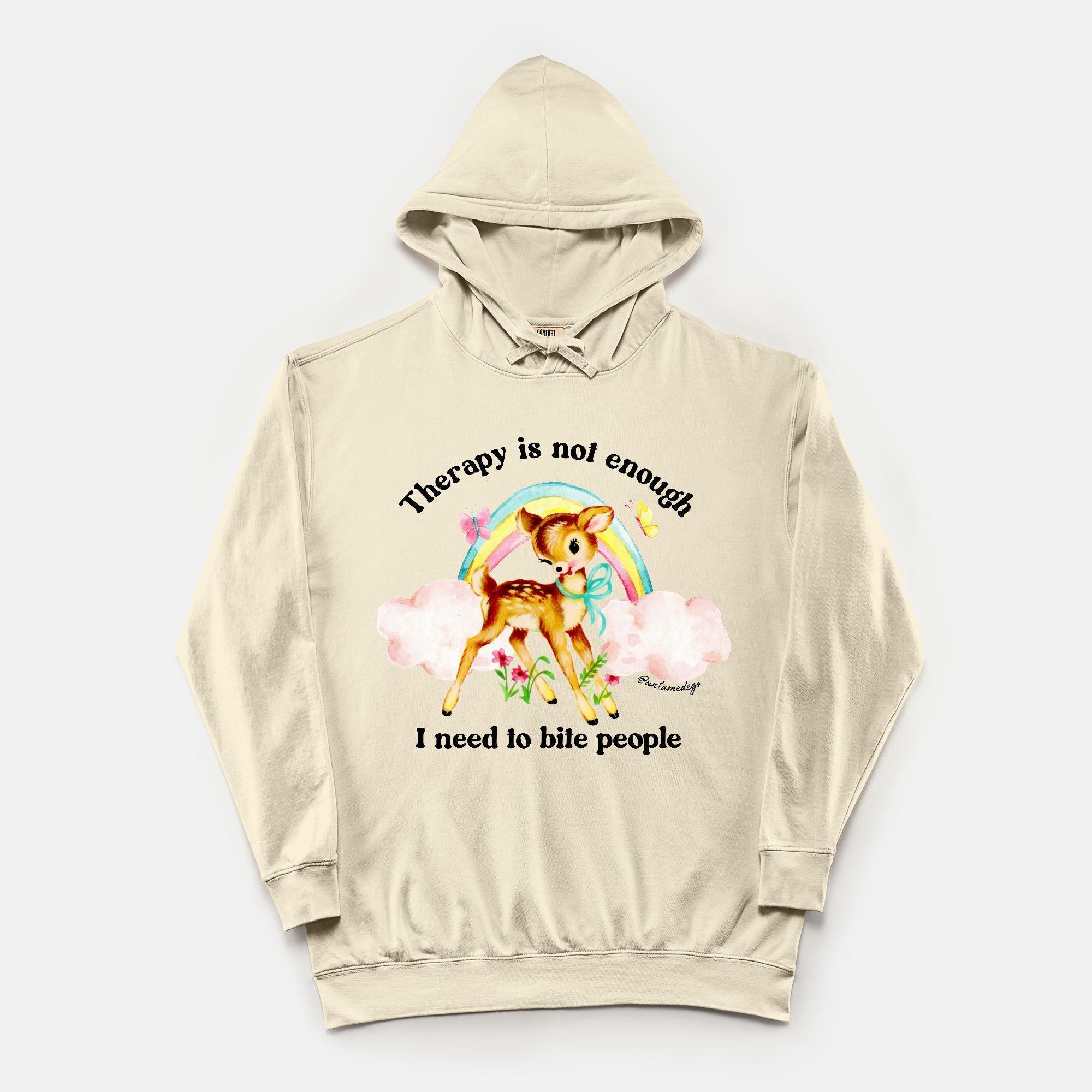 Therapy Is Not Enough I Need To Bite People Vintage HoodieComfort Color Lightweight Hooded Sweatshirt 1467 - UntamedEgo LLC.