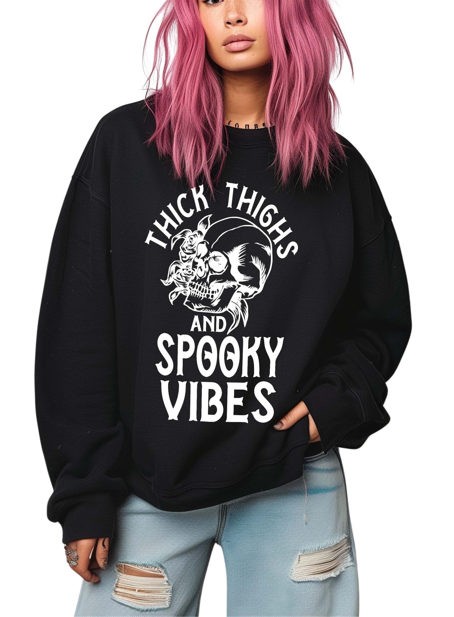 Thick Thighs Spooky Vibes Crew Sweatshirt - UntamedEgo LLC.