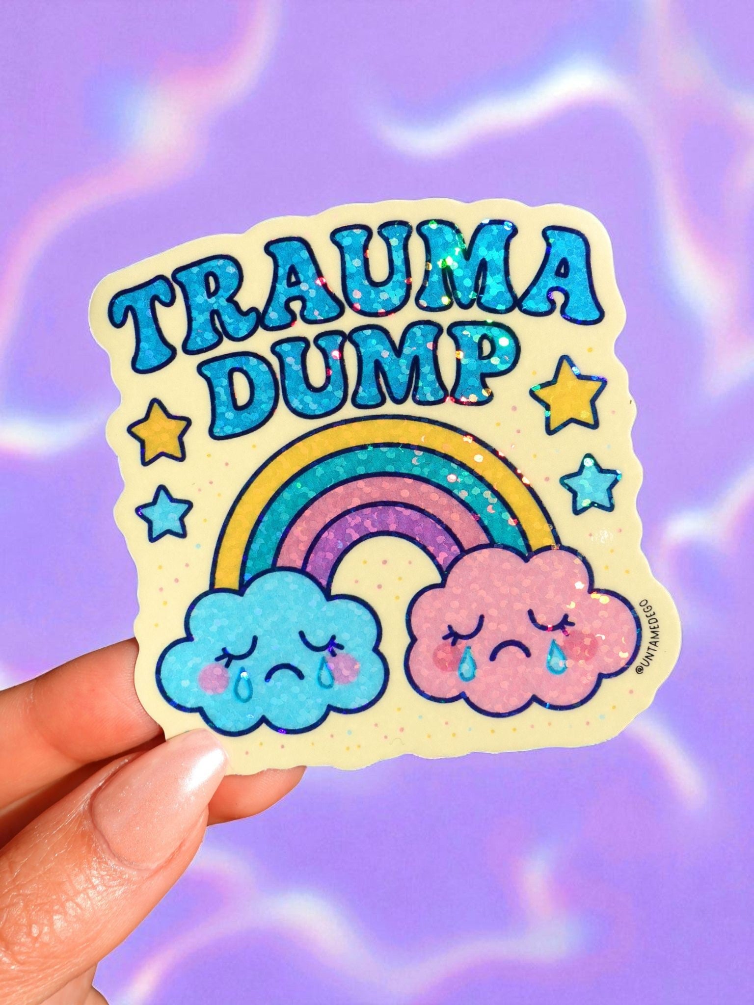 Trauma Dump Sticker – Funny Mental Health - Glitter Rainbow Cloud Vinyl Sticker - UntamedEgo LLC.