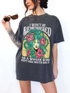 Women empowerment graphic t-shirt with Medusa design and bold feminist statement text