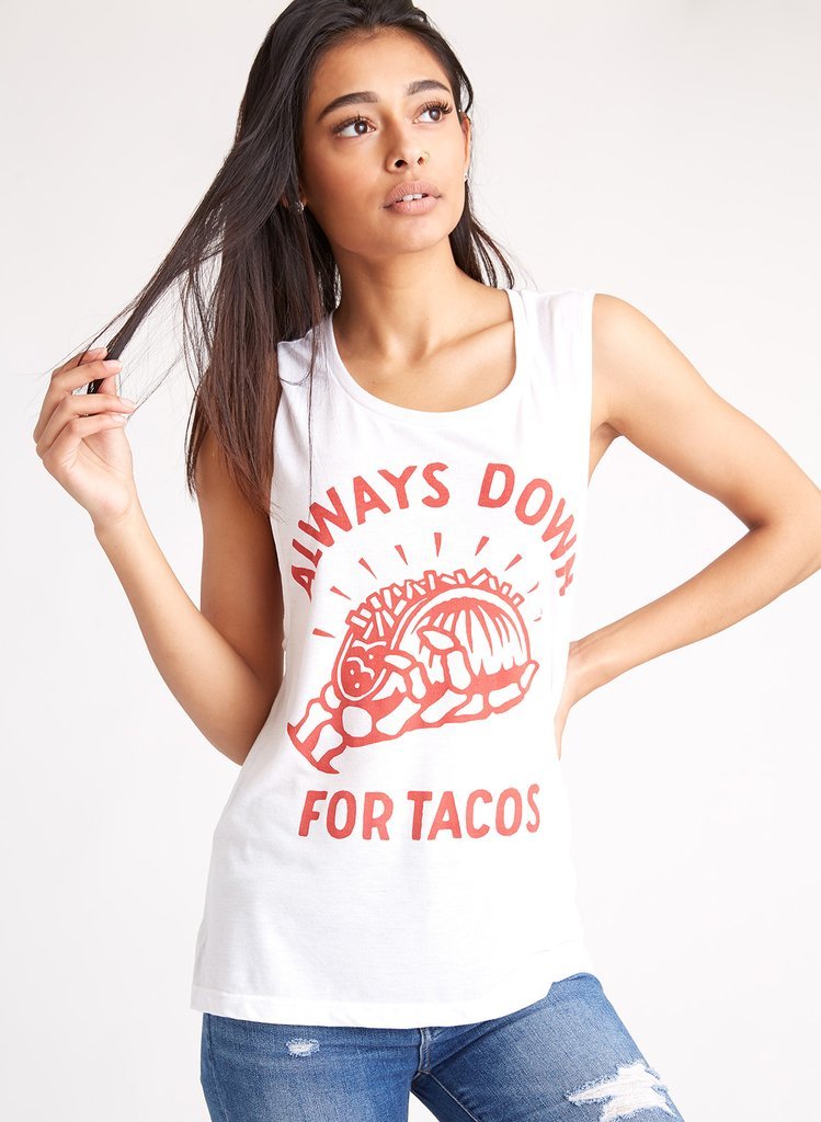 ALWAYS DOWN FOR TACOS WOMEN'S MUSCLE TEE - UntamedEgo LLC.