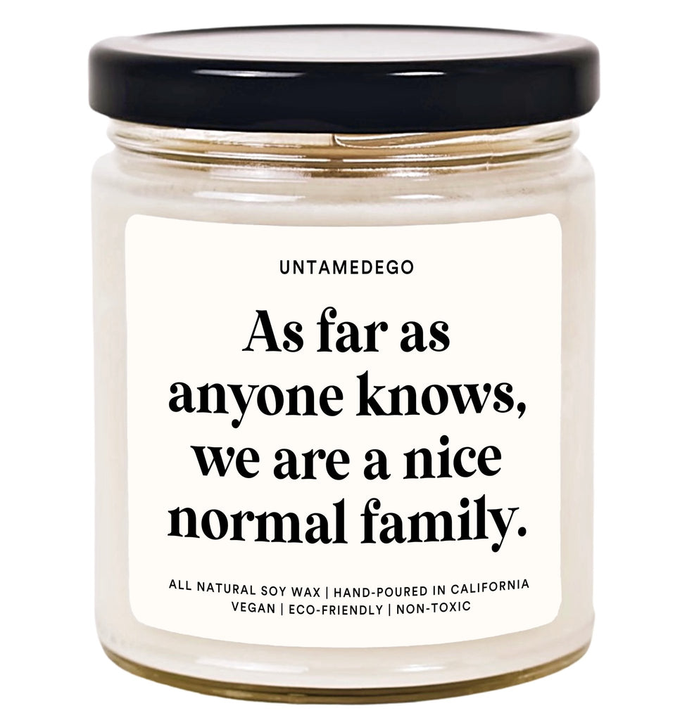 As Far As Anyone knows We Are A Nice Normal Family Hand Poured Candle - UntamedEgo LLC.
