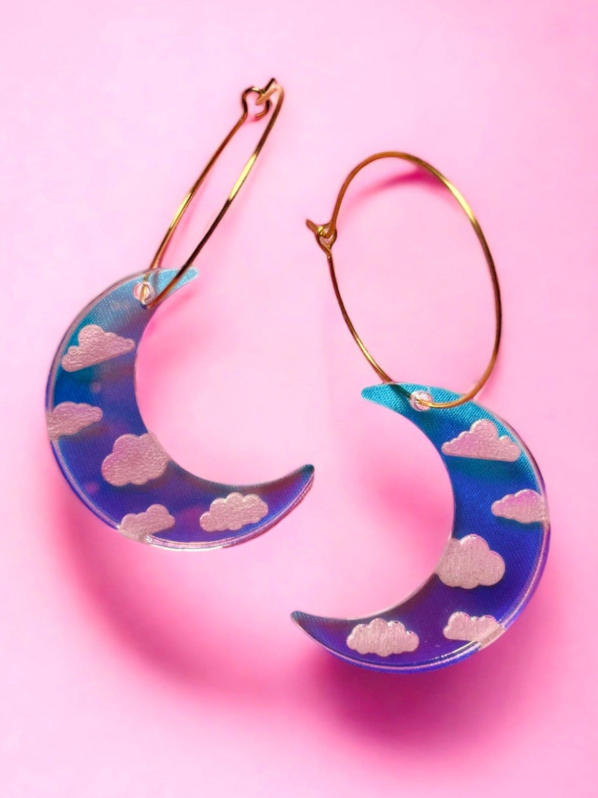Cloudy Moon Hoops Iridescent Heart Hoop Earrings - UntamedEgo LLC.
