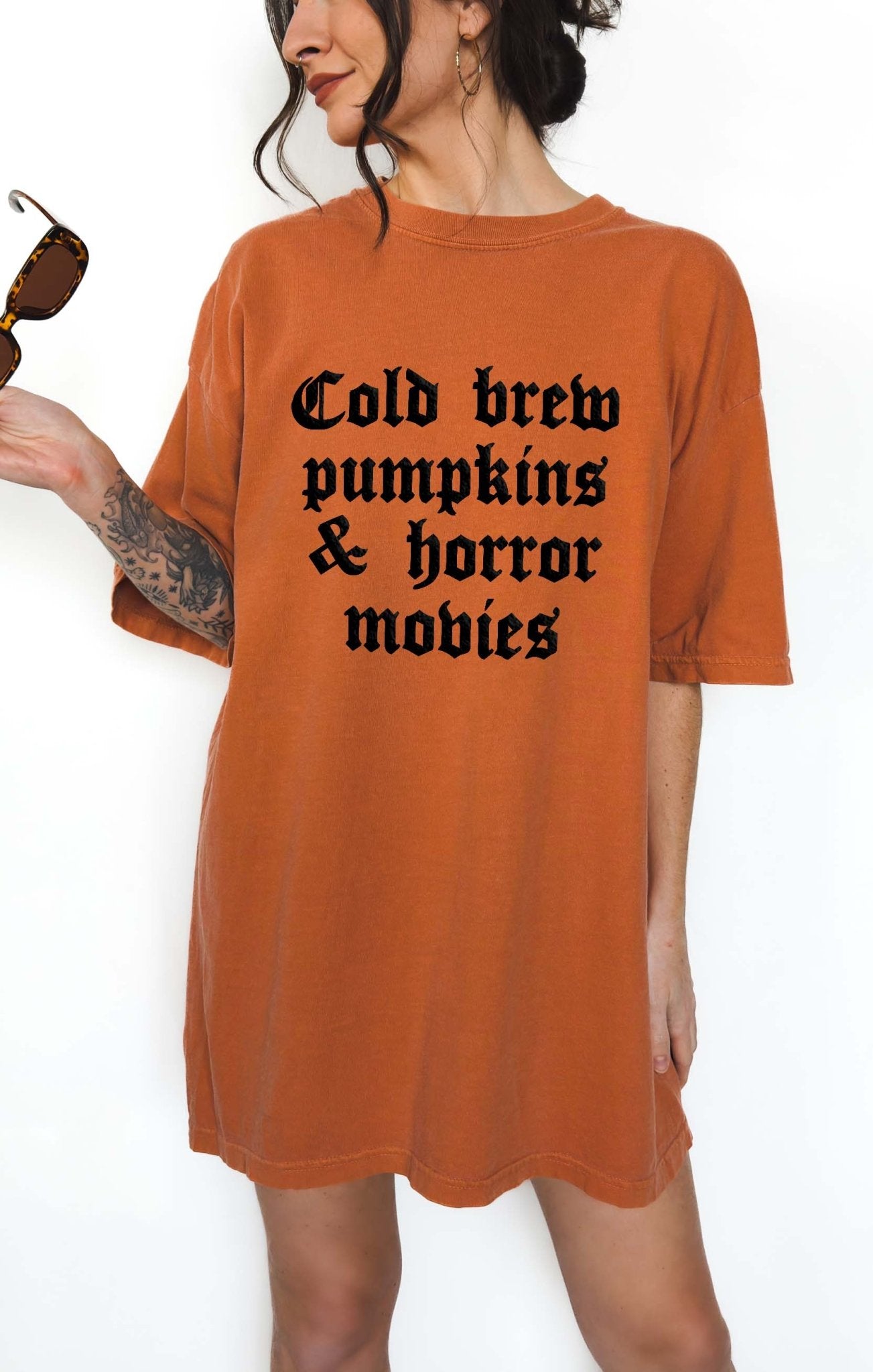 Cold Brew Pumpkins & Horror Movies Fall Tee - UntamedEgo LLC.