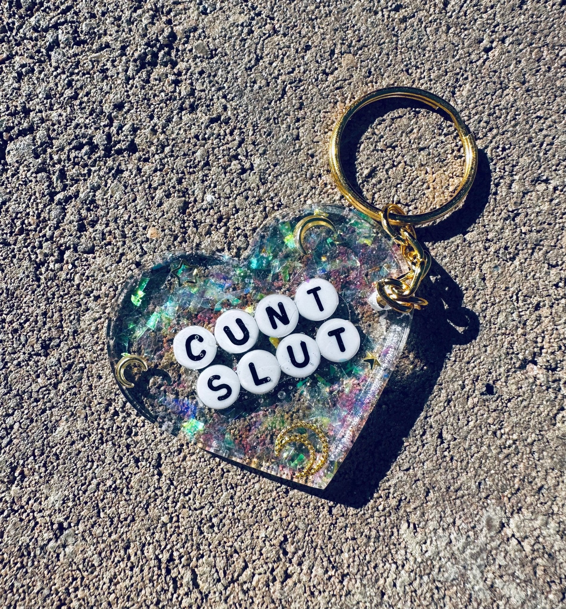 Handmade Resin Moon Keychain with Glitter