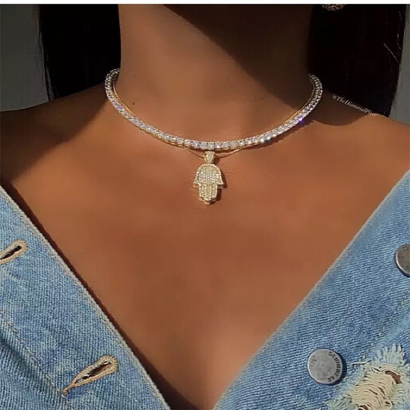 Hamsa Crystal Pendant Necklace - UntamedEgo LLC.