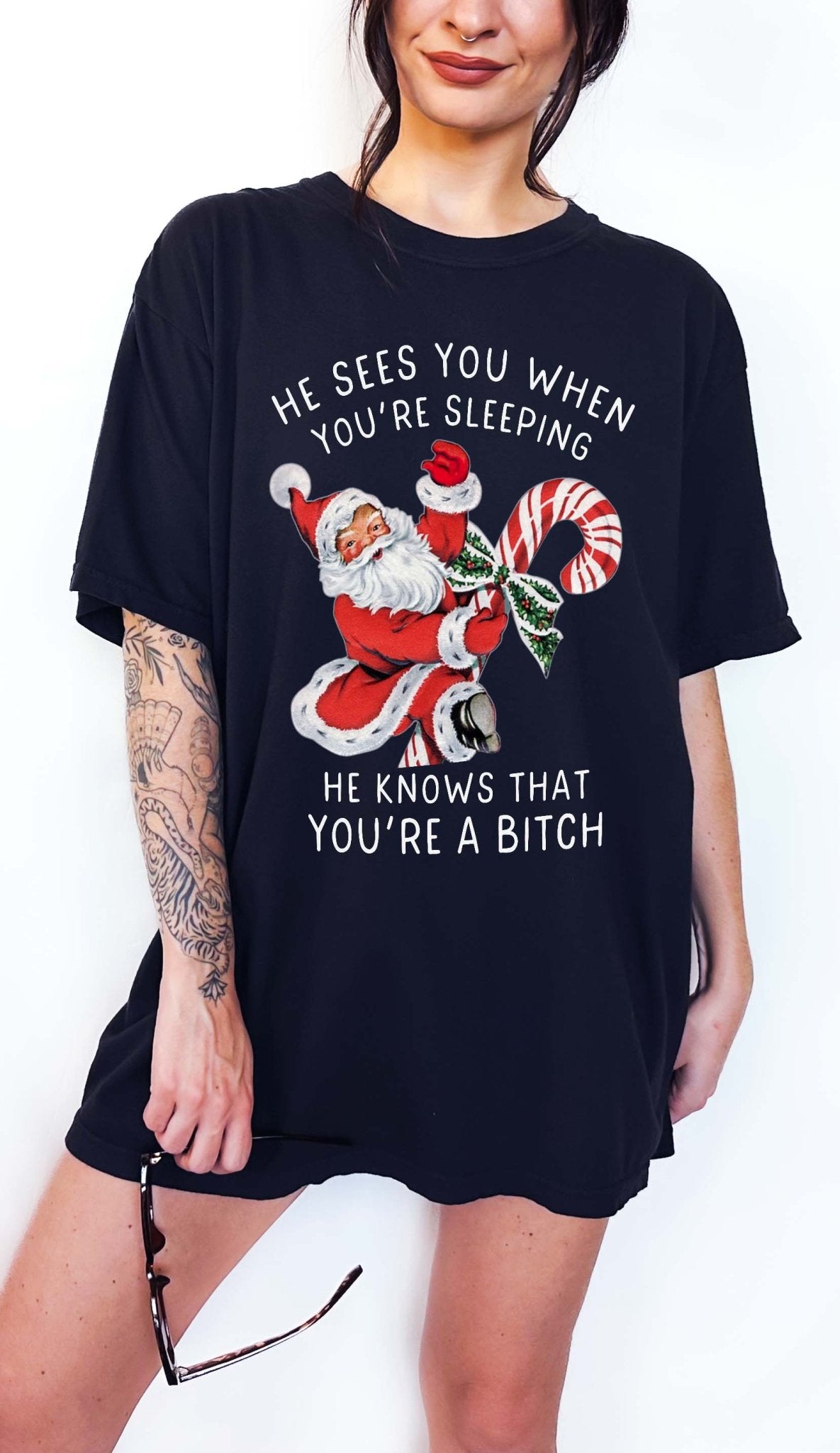 He Sees You When You're Sleeping Santa Christmas Tee - UntamedEgo LLC.