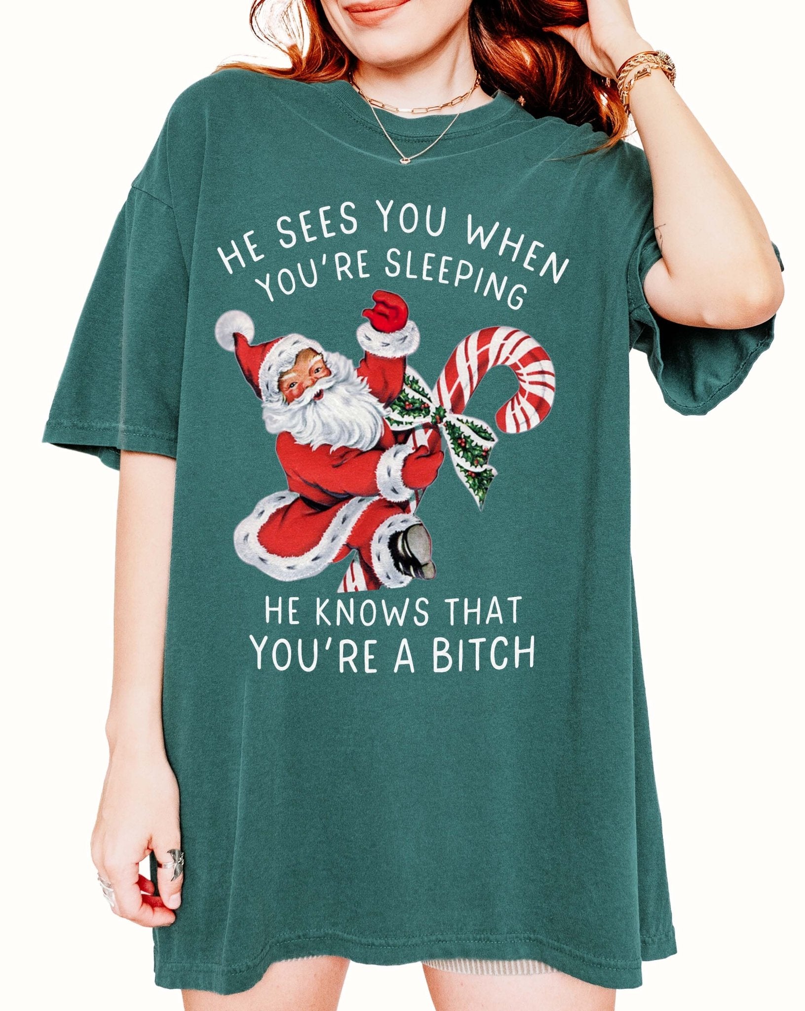 He Sees You When You're Sleeping Santa Christmas Tee - UntamedEgo LLC.