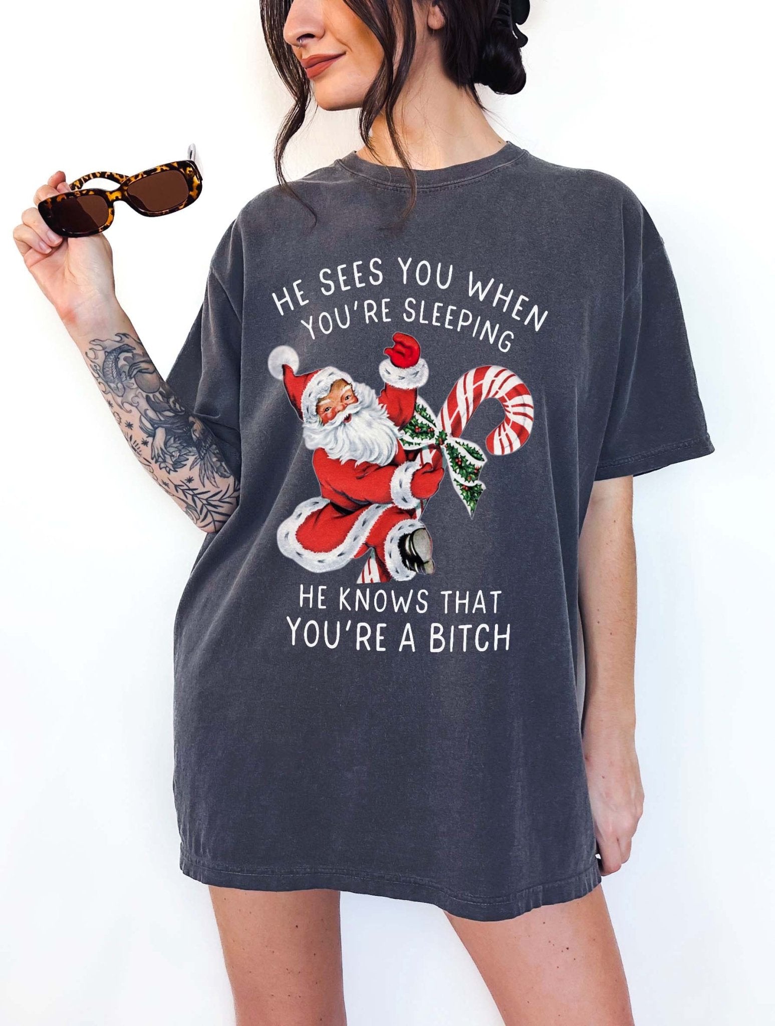 He Sees You When You're Sleeping Santa Christmas Tee - UntamedEgo LLC.