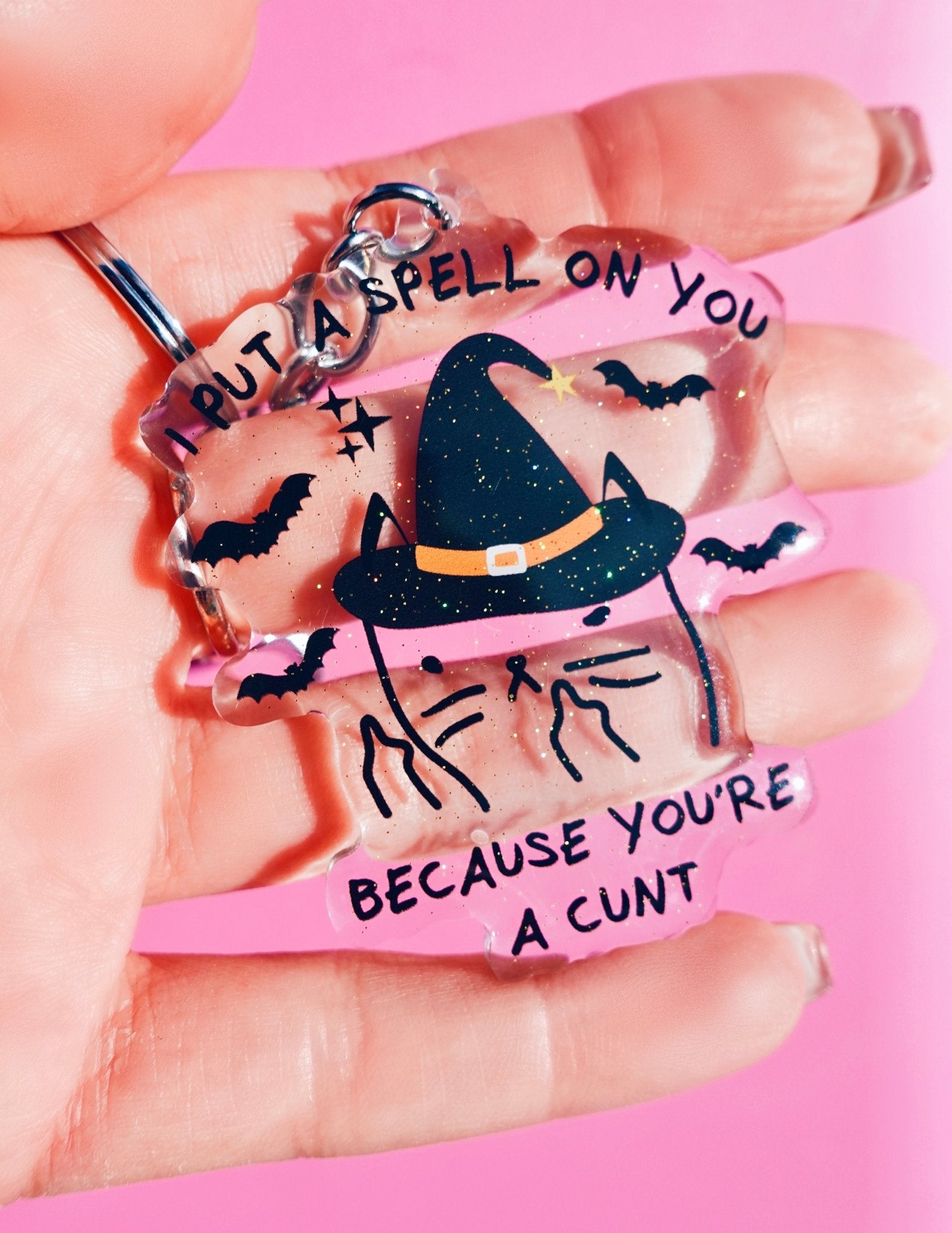 I Put A Spell On You Mean Kitty Acrylic Keychain - UntamedEgo LLC.