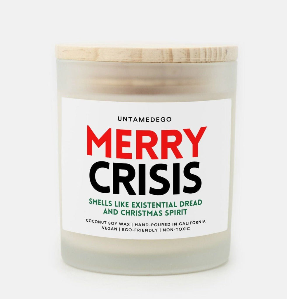 Merry Crisis Frosted Glass Jar Christmas Candle - UntamedEgo LLC.