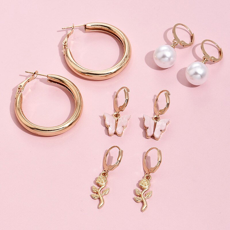 Pearl Pink Butterfly Pendant Earrings Set - UntamedEgo LLC.