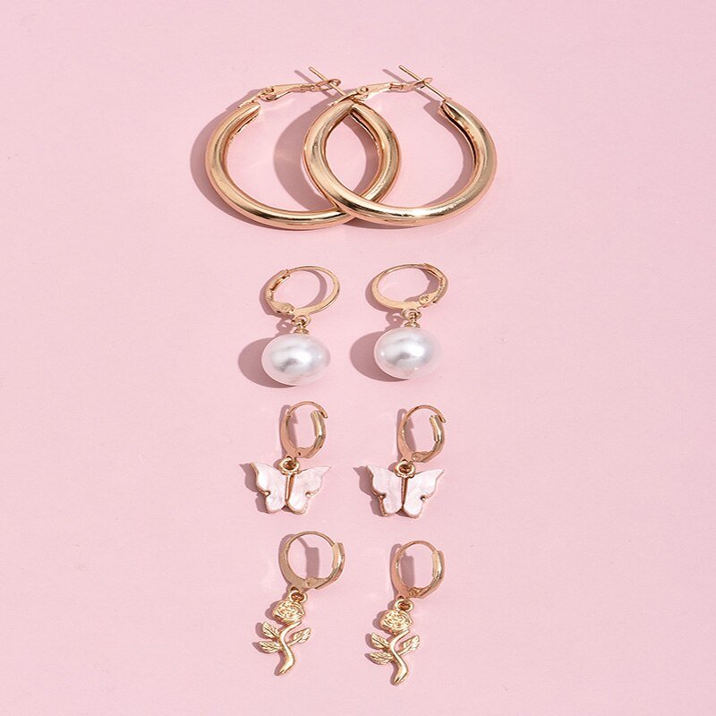 Pearl Pink Butterfly Pendant Earrings Set - UntamedEgo LLC.