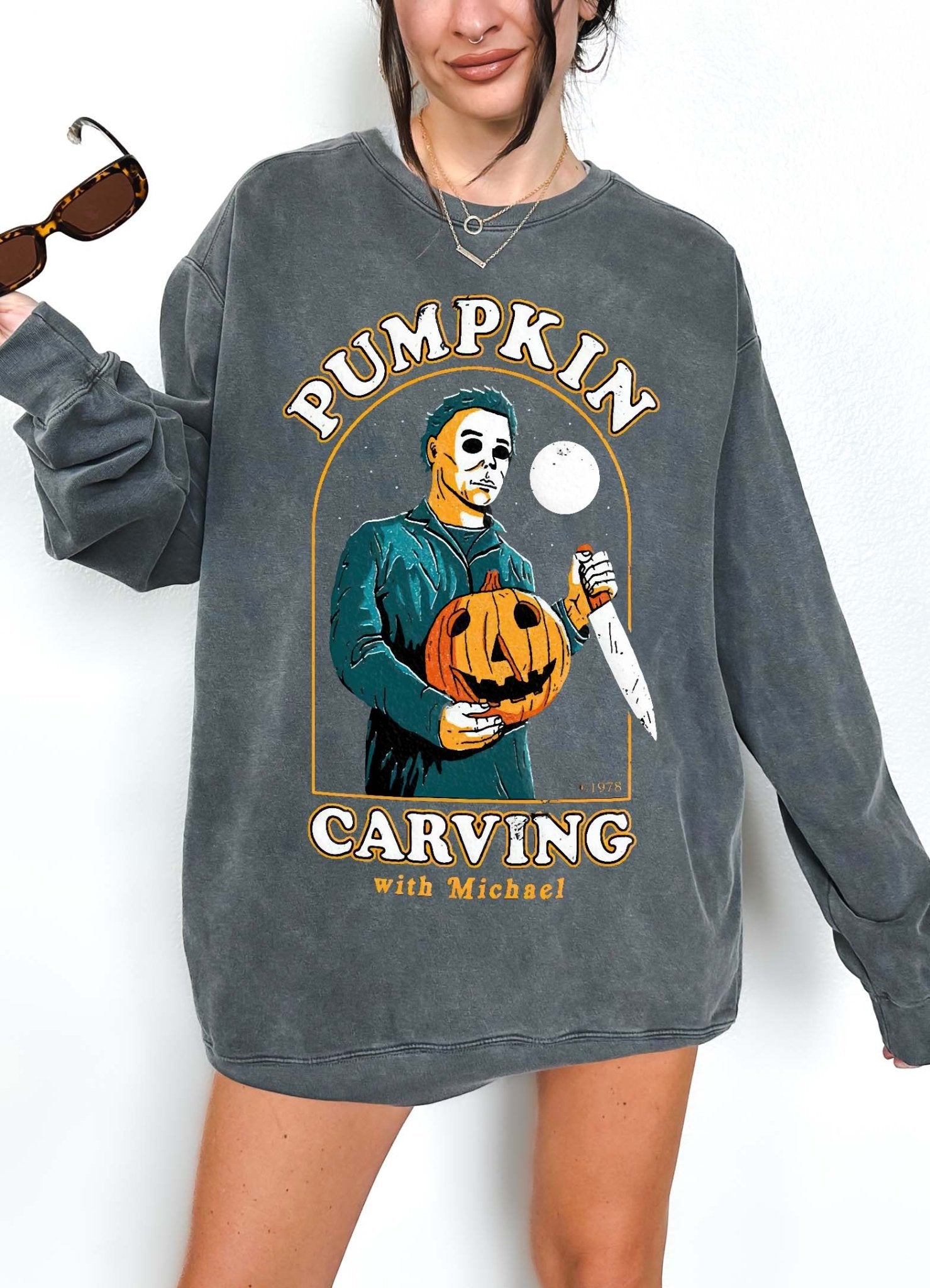 Pumpkin Carving With Michael Crew Sweatshirt - UntamedEgo LLC.